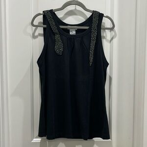 NWT Sonia By Sonia Rykiel Rhinestone Stone Serpent Neckline Black Tank Top Sz M
